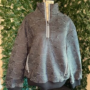 DKNY logo quilted mini rip half-zip reflective sweatshirt (black) NEW